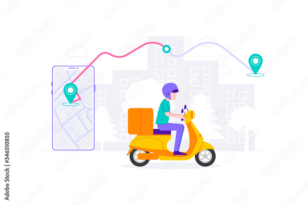 E-Commerce Delivery Online Shopping Flat Vector Illustration, Suitable for Web Banners, Infographics, Book, Social Media, And Other Graphic Assets