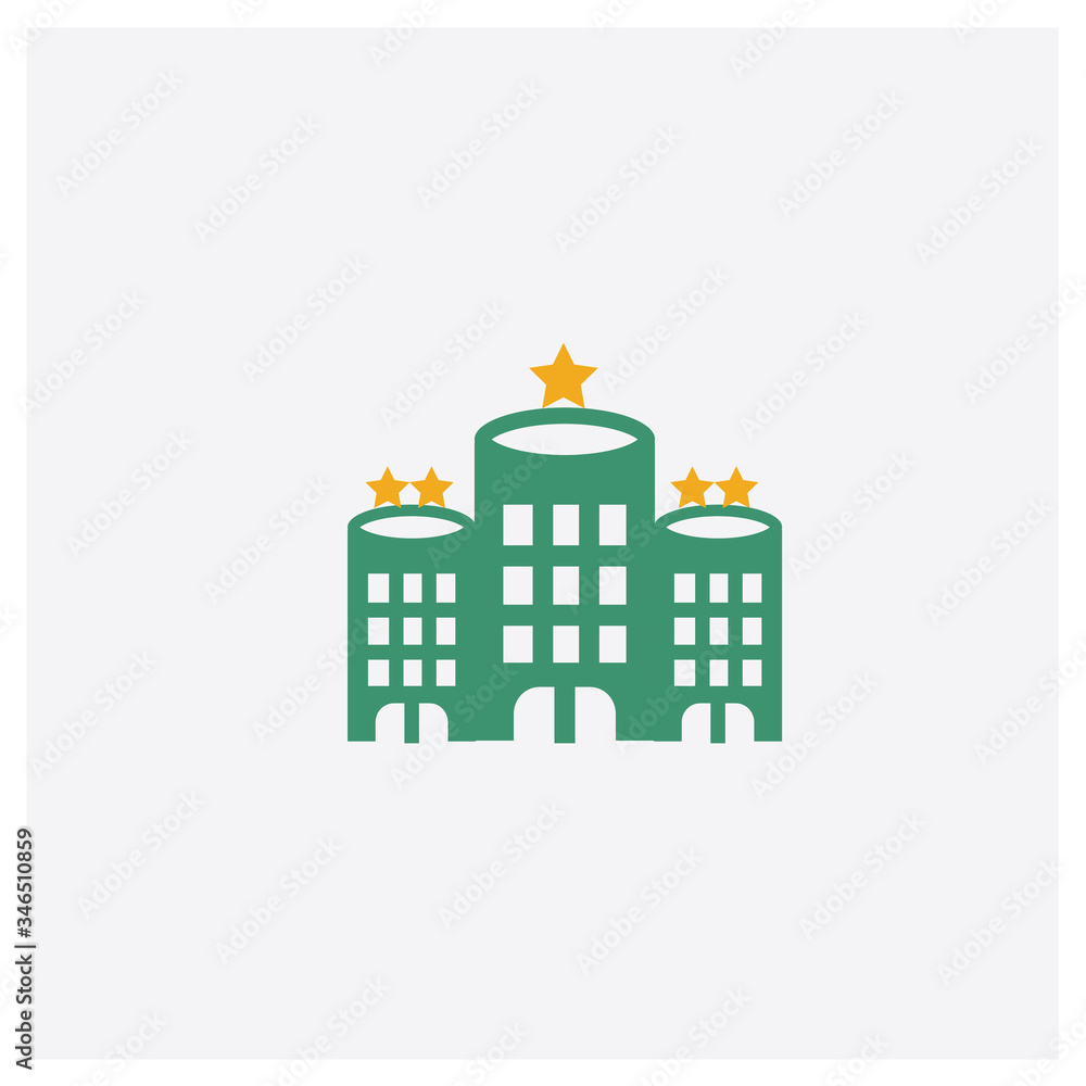 Hotel concept 2 colored icon. Isolated orange and green Hotel vector symbol design. Can be used for web and mobile UI/UX