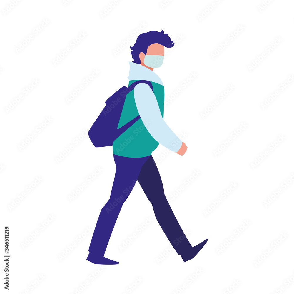 Man walking in the city wearing face mask
