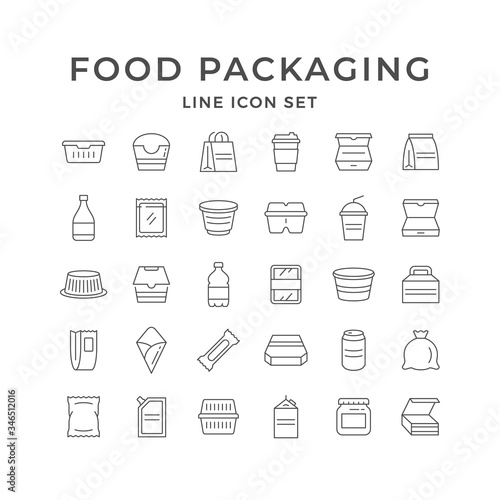 Set line icons of food packaging