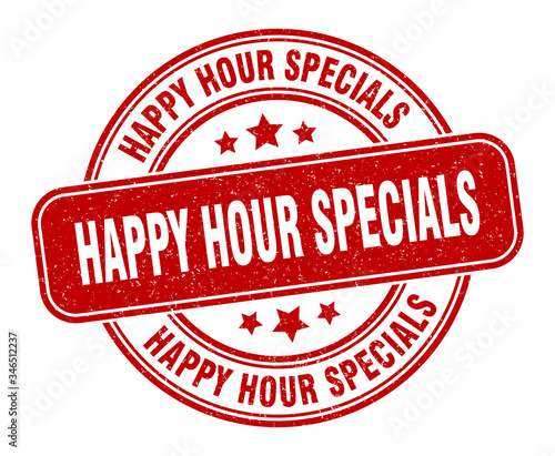 happy hour specials stamp. happy hour specials label. round grunge sign