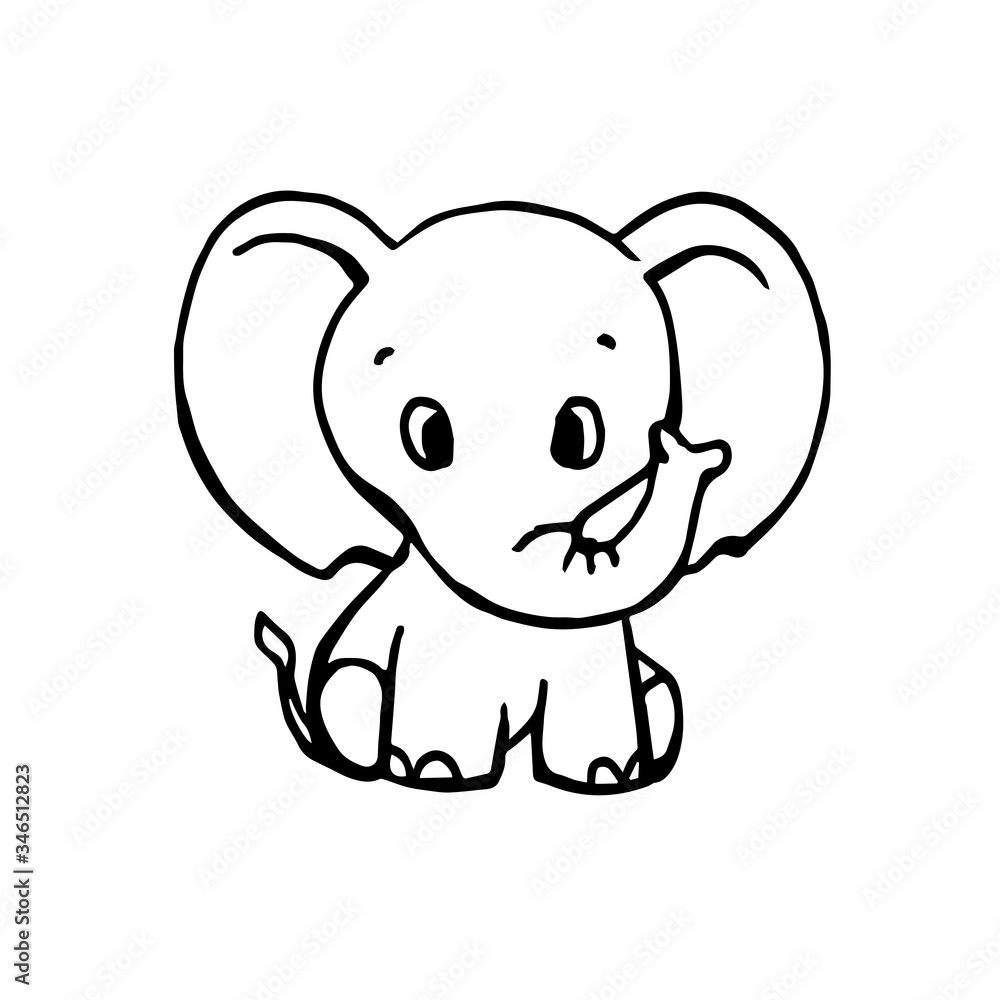 Fototapeta premium Vector of hand draw or sketch of cute baby elephant. Illustration