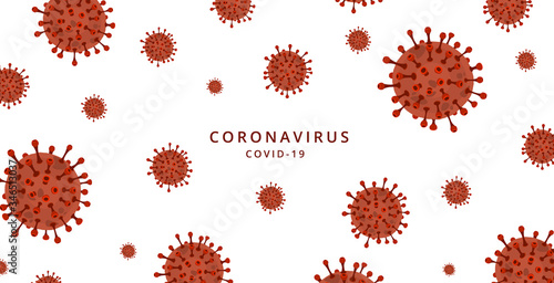Coronavirus abstract banner on white. Red flat vector illustration. Covid-19 concept. Virus attack. Background of bacteria cell. Quarantine. Stop Pandemic concept.