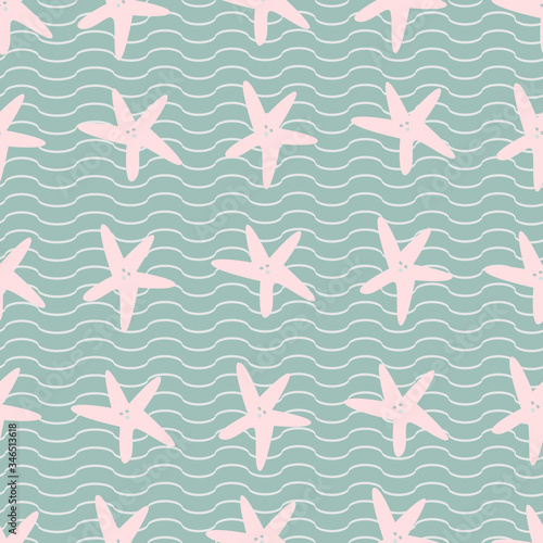 starfish with waves seamless repeat pattern