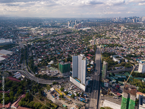 April 26, 2020 - Katipunan Avenue, Quezon City. An aerial photo of the usually busy Katipunan Avenue in Quezon City, Philippines during the government imposed Enhanced Community Quarantine to prevent 