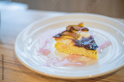 cottage cheese casserole stands on a wooden table close up