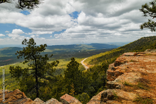 Beautiful, scenic Mogollon rim, Payson Arizona. Mountain landscape with white cumulus clouds photo