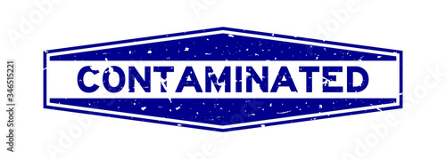 Grunge blue contaminated word hexagon rubber seal stamp on white background