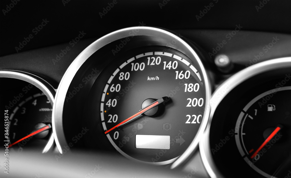 Car speedometer, close up. A device for determining the speed of a car.