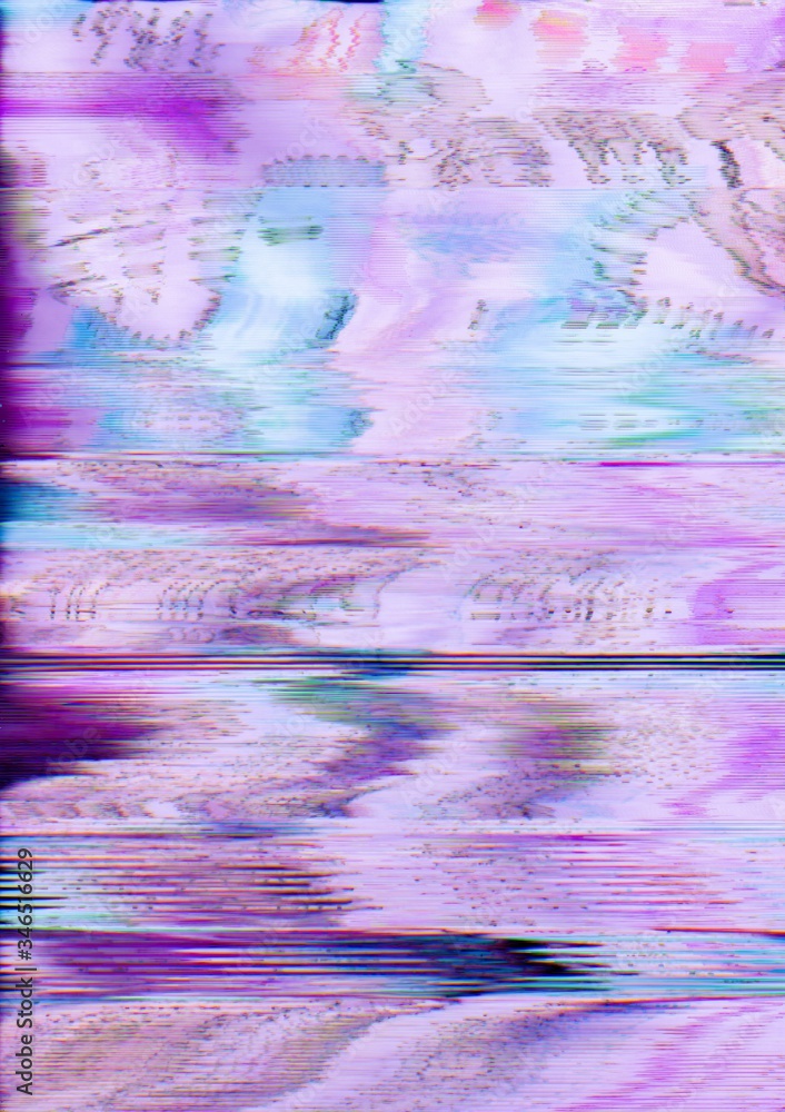 Fototapeta Holographic background. Signal interference. Purple blue color glitch noise texture.