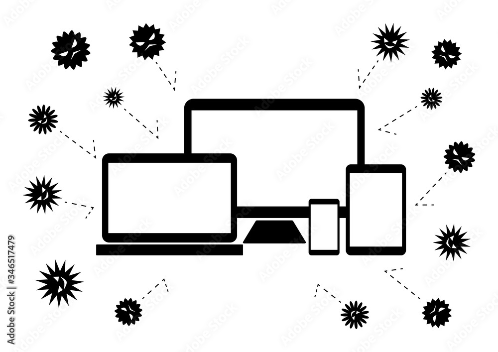 パソコン スマホ ウイルス感染防止 イラスト 黒 Stock Vector Adobe Stock