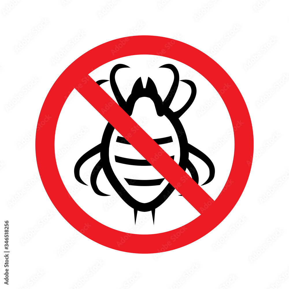 Stop dust mite sign. Prohibitory symbol. Template for use in medical agitation. Vector illustration, flat icon. Stop dust mite sign. Prohibitory symbol. Template for use in medical agitation. Vector illustration, flat icon.