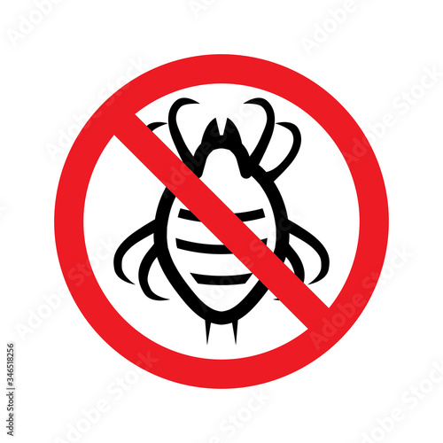 Stop dust mite sign. Prohibitory symbol. Template for use in medical agitation. Vector illustration, flat icon.