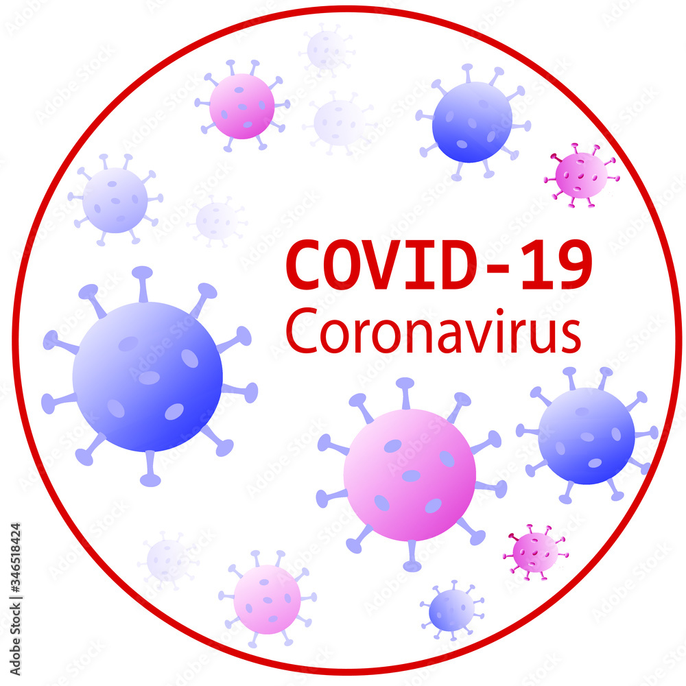 covid-19, global pandemic alert. Sticker with the inscription and symbol of coronavirus. vector illustration