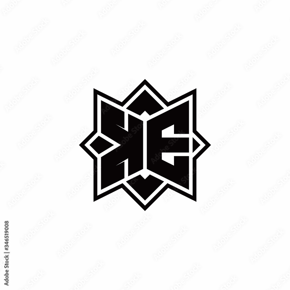 KE monogram logo with square rotate style outline KE monogram logo with square rotate style outline