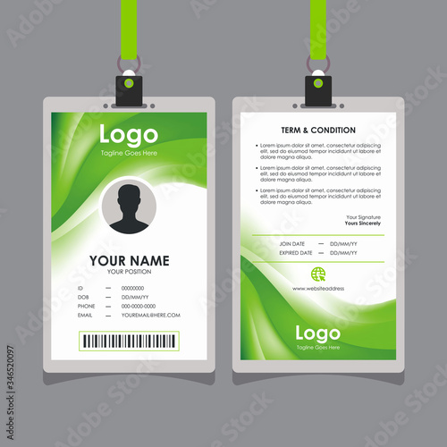 Abstract Smooth Green Natural Wave Id Card Design, Professional Identity Card Template Vector for Employee and Others