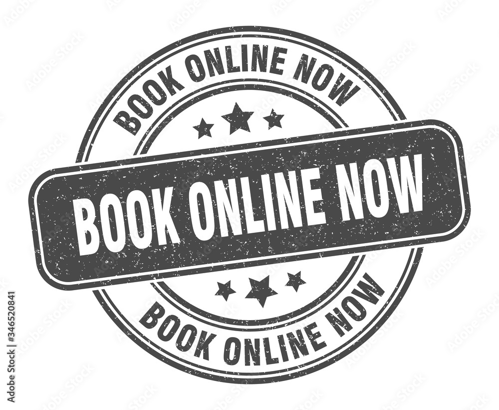 Fototapeta premium book online now stamp. book online now label. round grunge sign