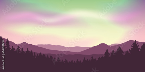 aurora borealis beautiful polar lights in the mountains vector illustration EPS10