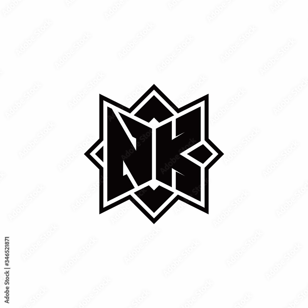 NK monogram logo with square rotate style outline