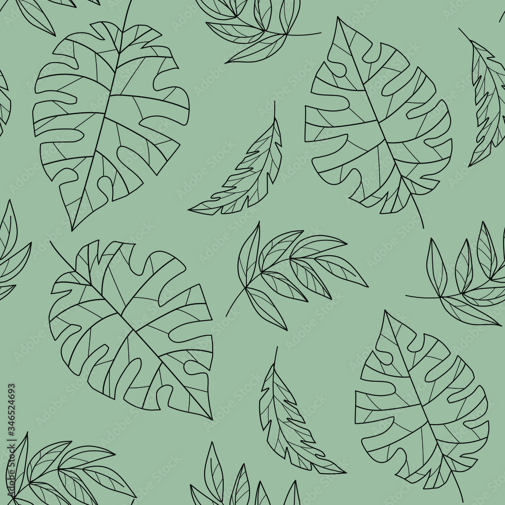 Tropical palm leaves, Botanical vector illustration, seamless pattern. flat style for spring and summer design