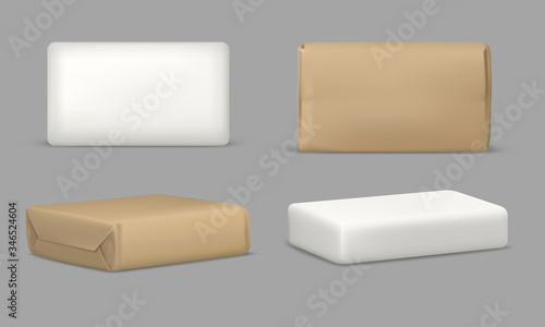 Soap bar and package, rectangular mockup template