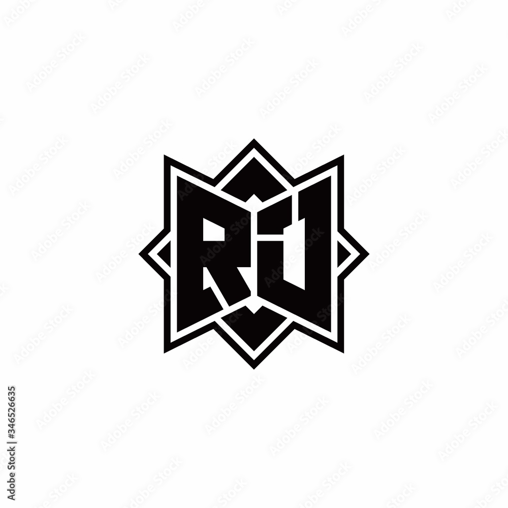 RJ monogram logo with square rotate style outline RJ monogram logo with square rotate style outline