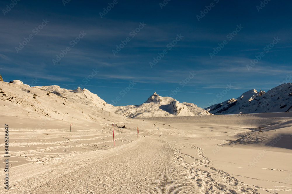ski slope Melchsee-Frutt mountain resort village in switzerland