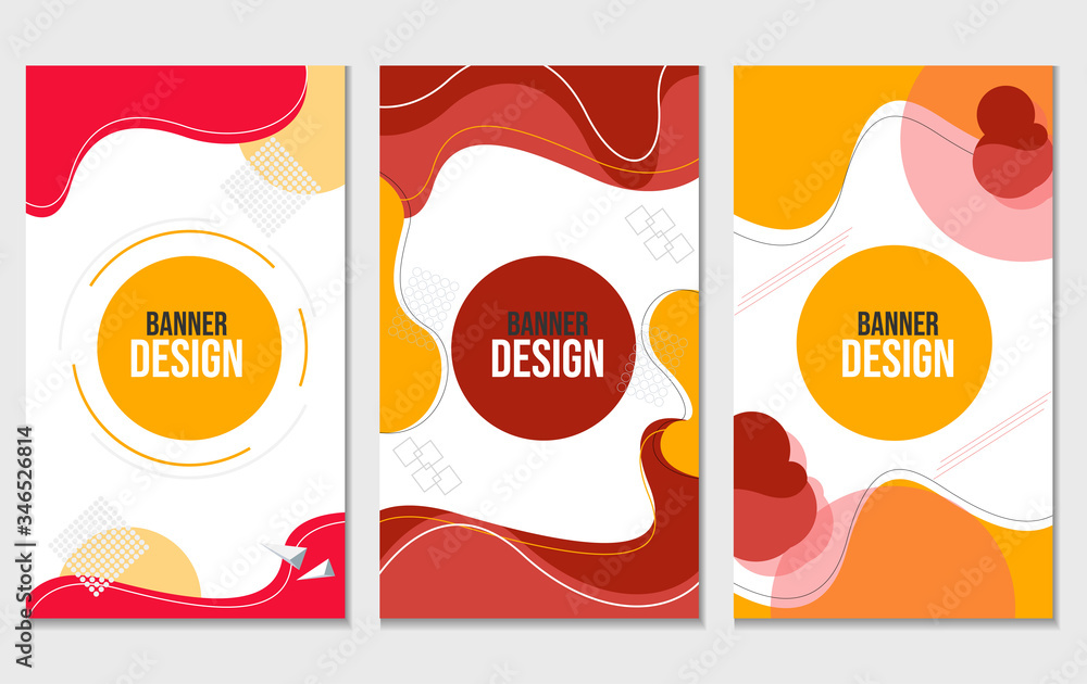 Modern abstract vector banner set. Flat geometric liquid form with various colors. Modern vector template, Template for the design of a logo, flyer or presentation.