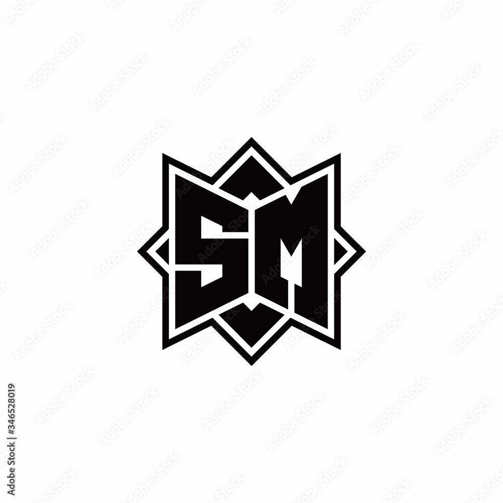 SM monogram logo with square rotate style outline SM monogram logo with square rotate style outline