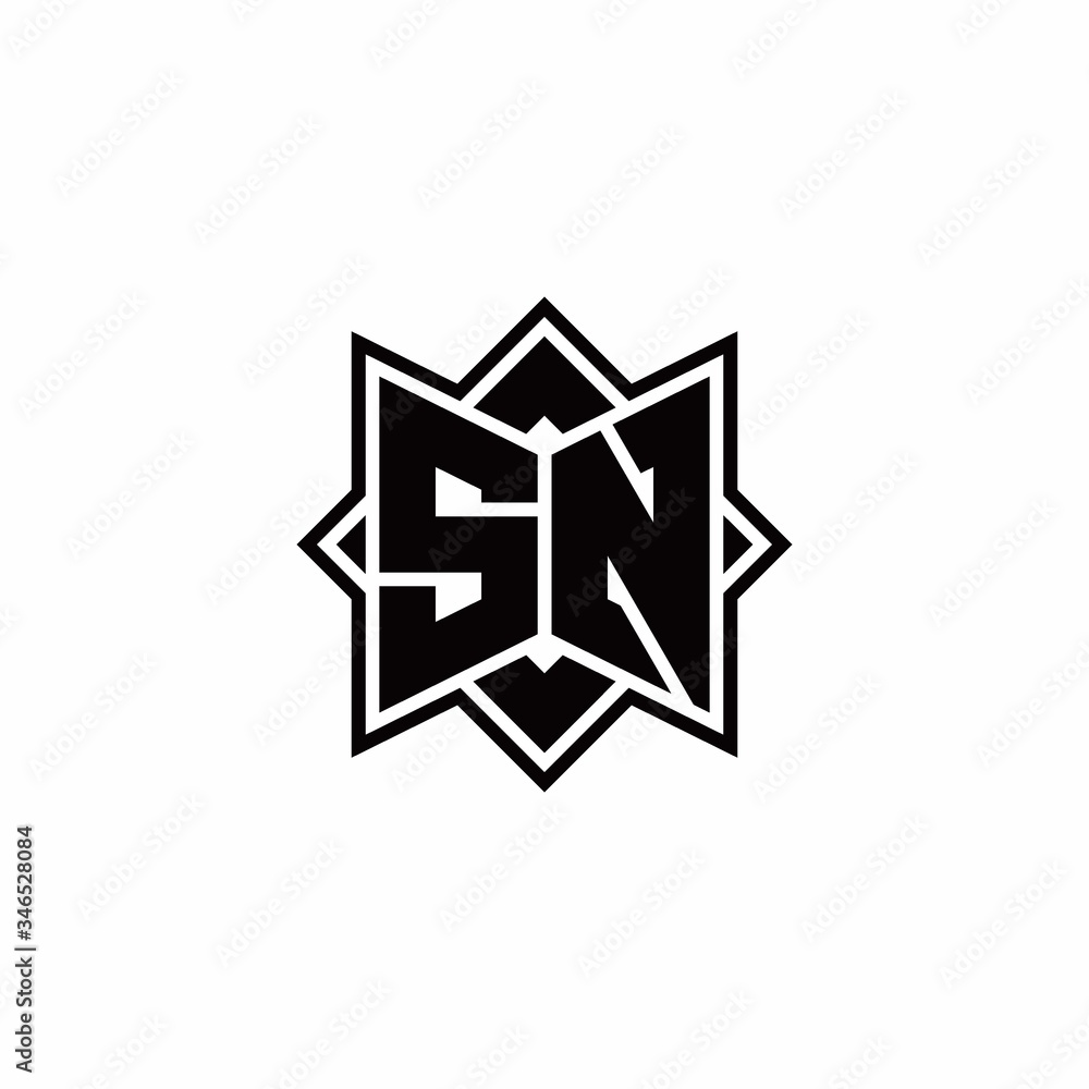 SN monogram logo with square rotate style outline SN monogram logo with square rotate style outline