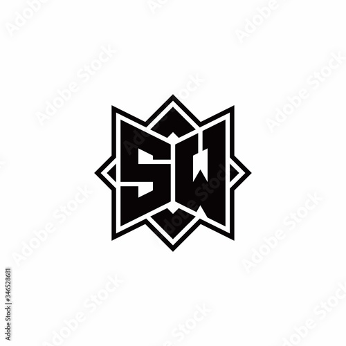 SW monogram logo with square rotate style outline