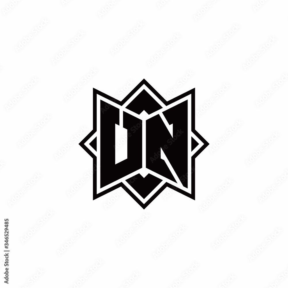 UN monogram logo with square rotate style outline UN monogram logo with square rotate style outline