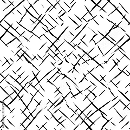 Seamless pattern. Intersecting shapeless lines and dashes, diagonal structure. Vector design.