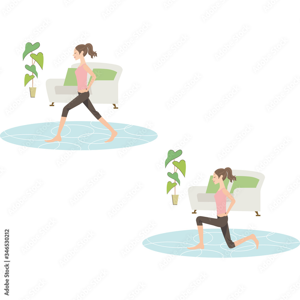 リビングでスクワットをする女性のイラスト Stock Vector Adobe Stock リビングでスクワットをする女性のイラスト Stock Vector Adobe Stock