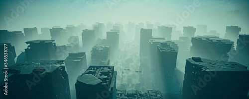 Canvas Print wasteland city and apocalypse aftermath, ruins of city.