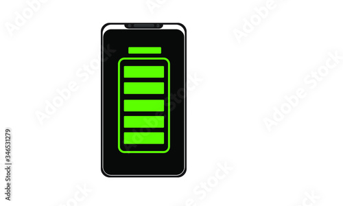 Vector smart phone with green light up battery to indicated that the phone is being charged or currently charged fully 