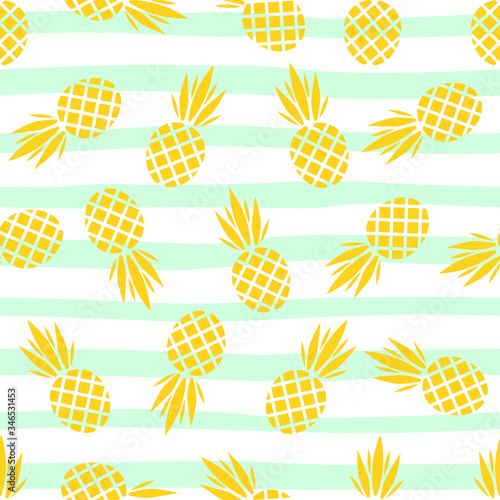Abstract vector seamless pattern with pineapples. Modern fruit background with colorful pineapple or ananas. Tropical backdrop. Vector tropical nature ananas seamless pattern. Sweet fruit print.