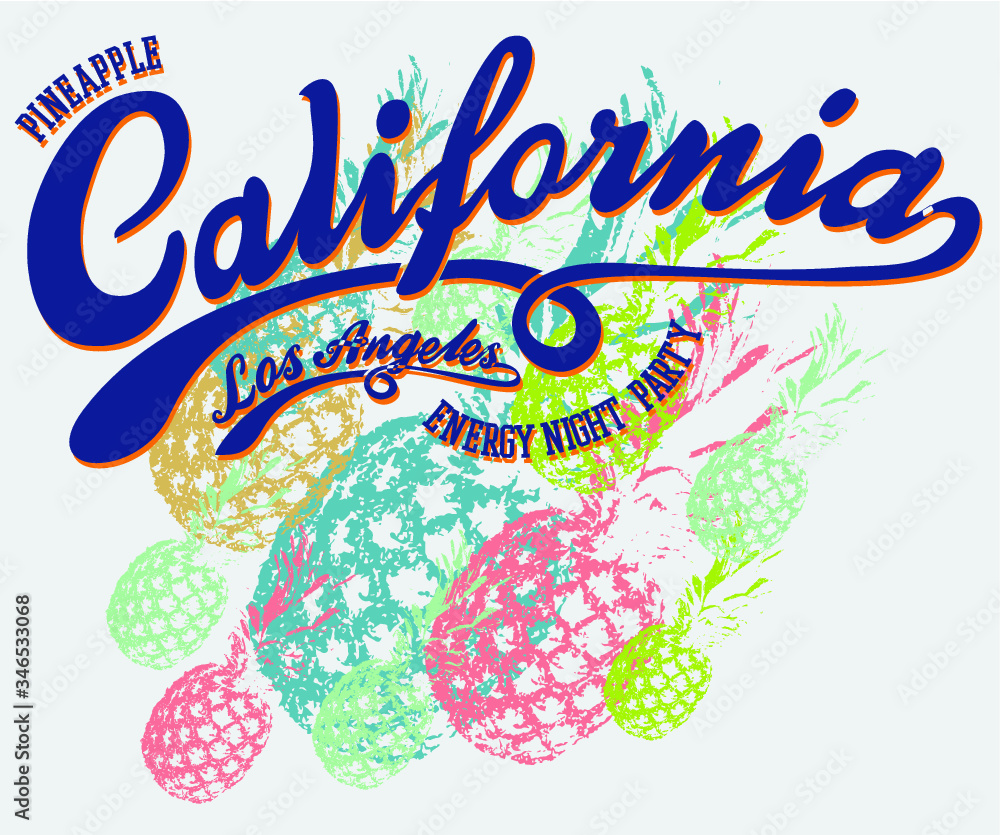 California Pineapple Print embroidery graphic design vector art