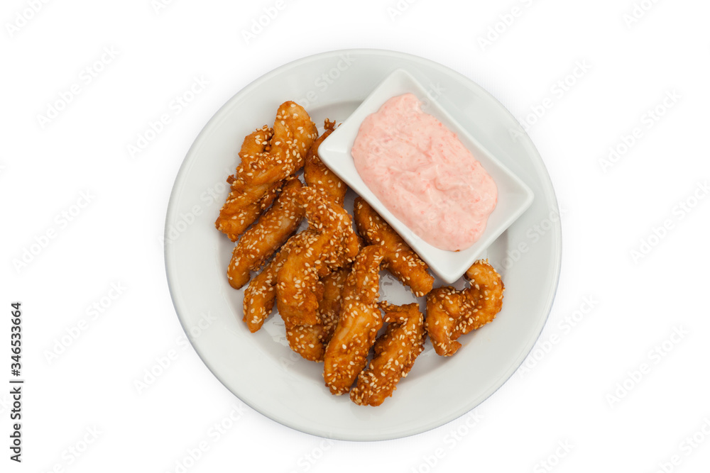 Fried chicken in a conjugate with shrimp sauce Fried chicken in a conjugate with shrimp sauce