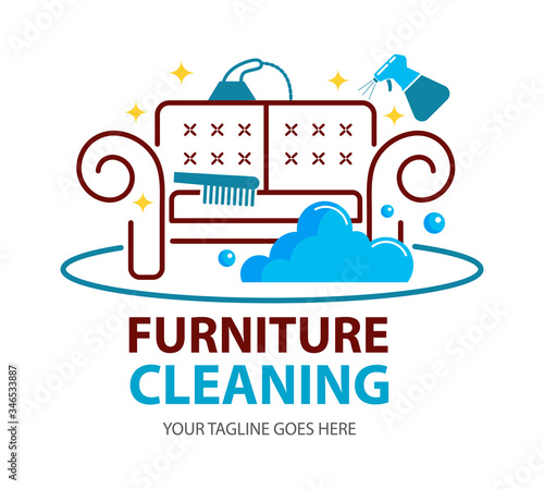 Furniture dry cleaning logo flat concept. Sofa professional washing, laundry service. Furnishing delicate cleaning, stain removing equipment.