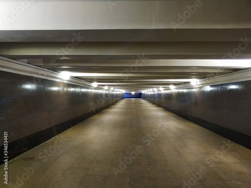 Underground city tunnel with lighting. Russia, Moscow.