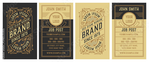 Vintage and luxury business card vector template. Retro elegant flourishes ornamental frame.