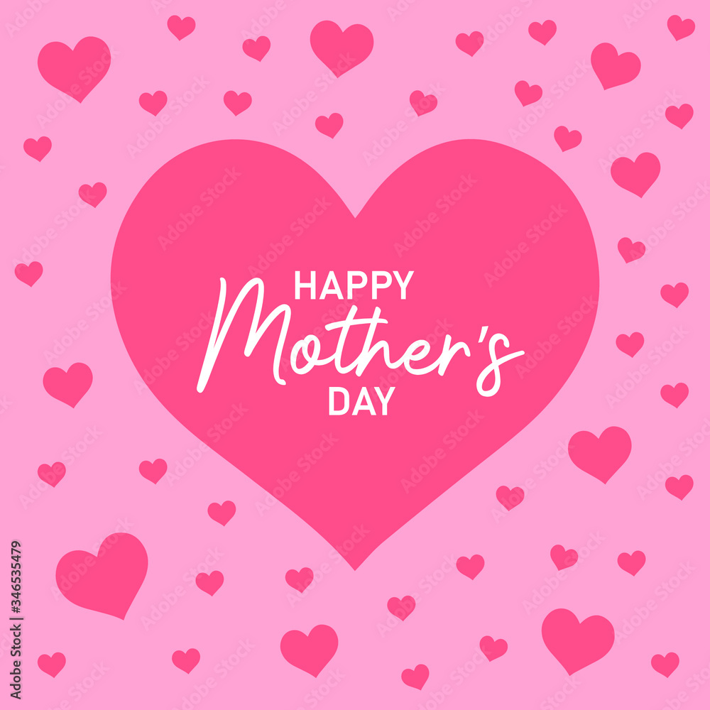 Happy Mothers Day Greeting Pink with heart Background