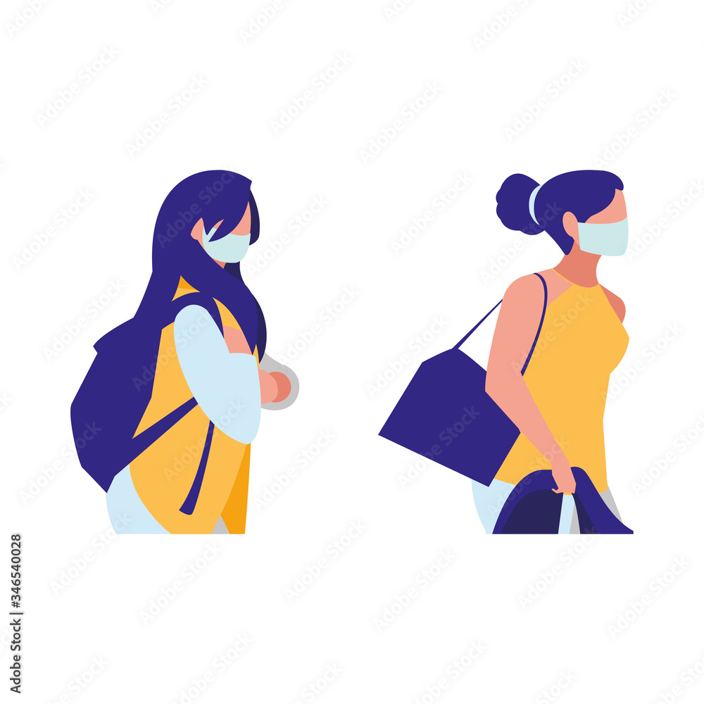 women walking in the city wearing face mask women walking in the city wearing face mask