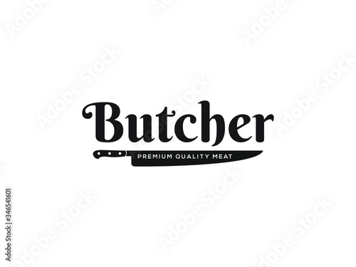 	
Vintage Retro Butcher shop label logo design 
