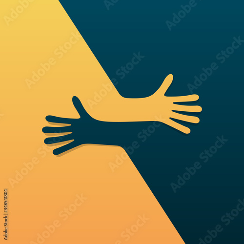 Hugging hands. Arm embrace, relationship hugged hands