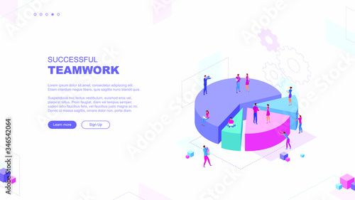 Trendy flat illustration. Open space Coworking page concept. Office workers planing business mechanism, analyze business strategy and exchange ideas.Template for your design works. Vector graphics.