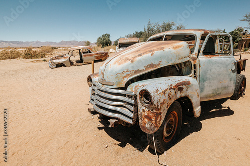 Old abandoned rusty cars in Solitaire, Namibia