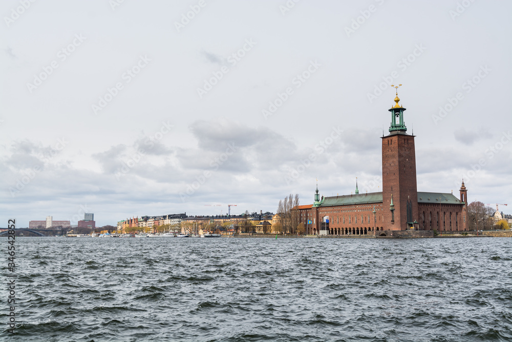 Clock tower of Stockholm City Hall,  the building of the Municipal Council for  Stockholm in Sweden,  the venue of the Nobel Prize banquet and is one of Stockholm's major tourist attractions