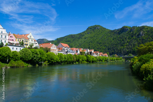 Fototapeta Naklejka Na Ścianę i Meble -  Frohnleiten beautiful old town in austria. Mountain landscape and river, travel in Europe.